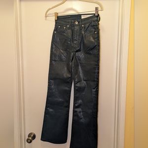Rag & Bone green pine faux leather flare jeans/pants women's sz 24 New